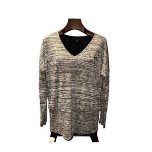White House Black Market XL Long Sleeve Top Black White